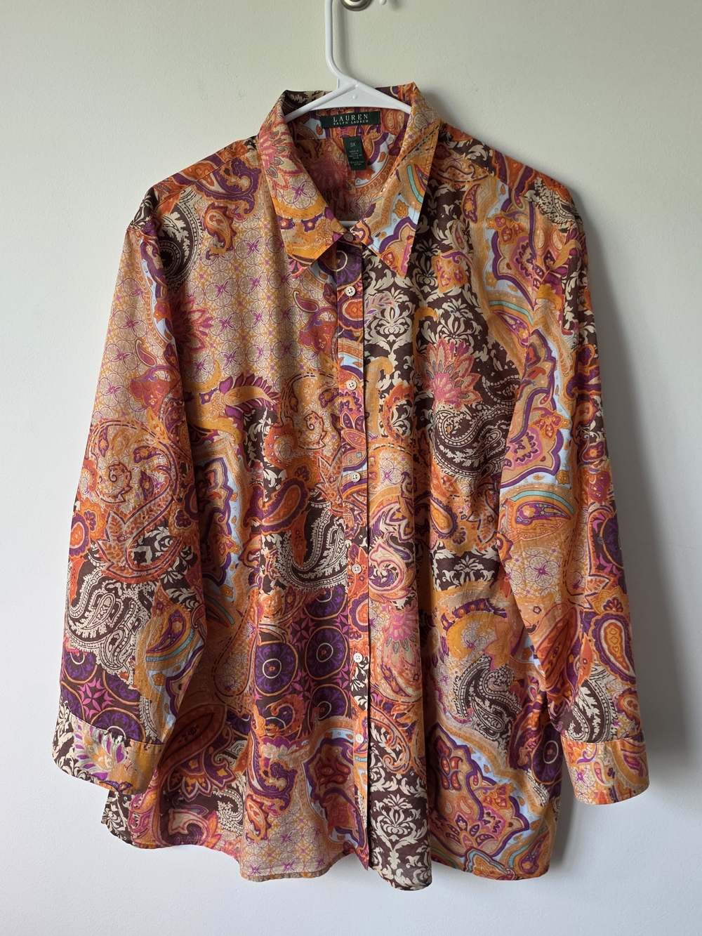 Lauren Ralph Lauren 3X Paisley Cotton Button Up Shirt Boho Fall Festival